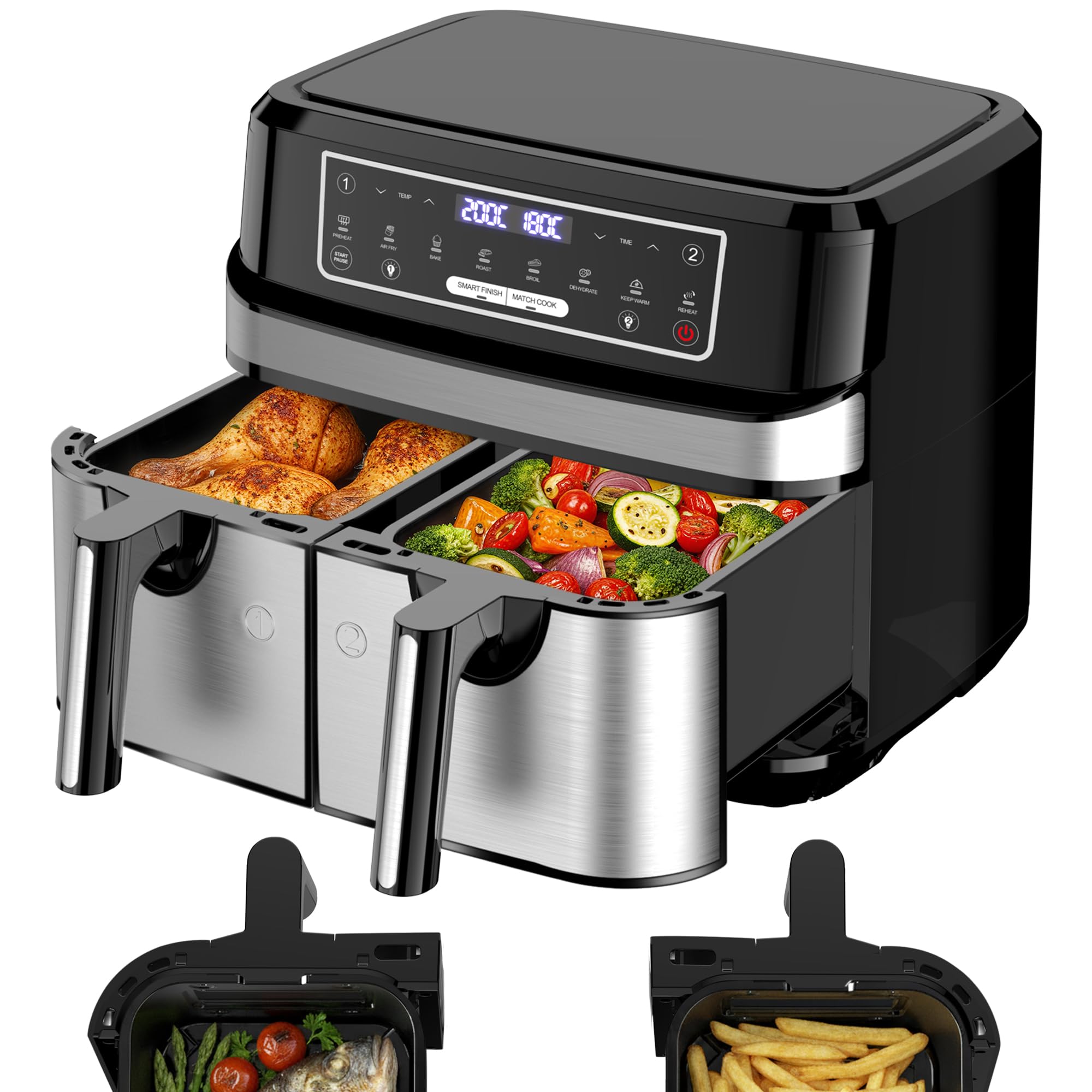 Dual Zone Heißluftfritteuse 9L – Doppelkammer für paralleles Kochvergnügen