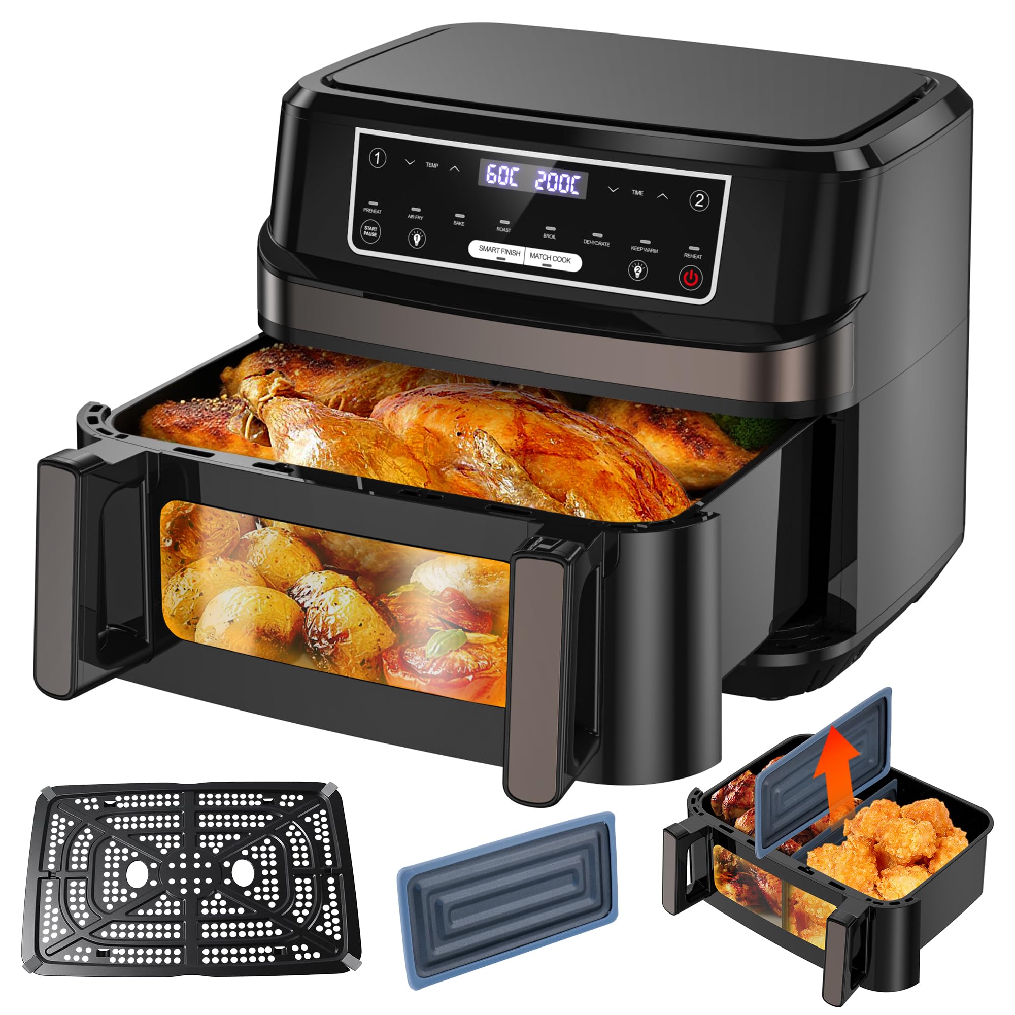 Flexi-Airfryer 12L XXL – Anpassbare Einzel- & Doppelkammer für jede Gelegenheit