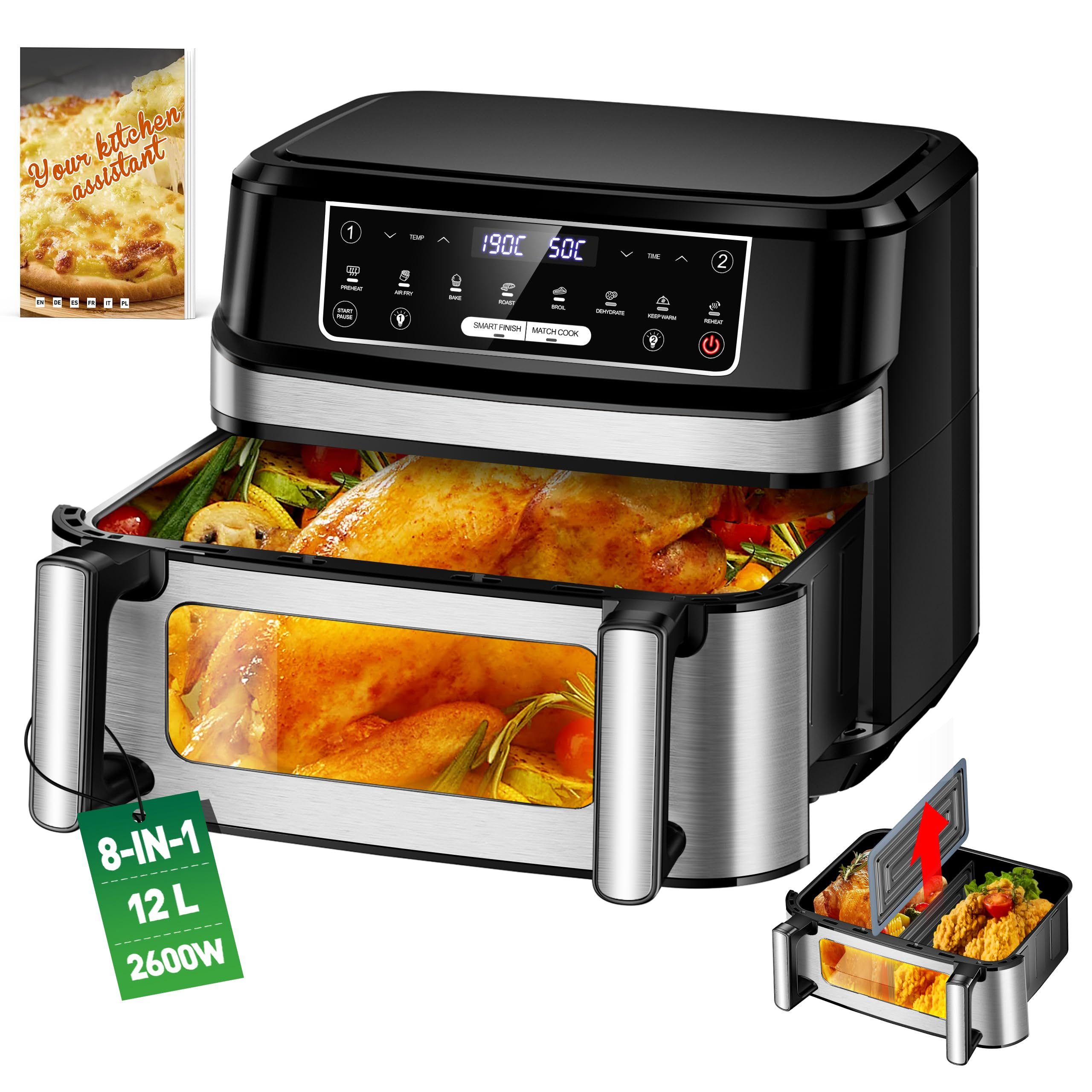 Premium Airfryer 12L (Metall-Design) – Gesund Kochen, Flexibel & Stilvoll