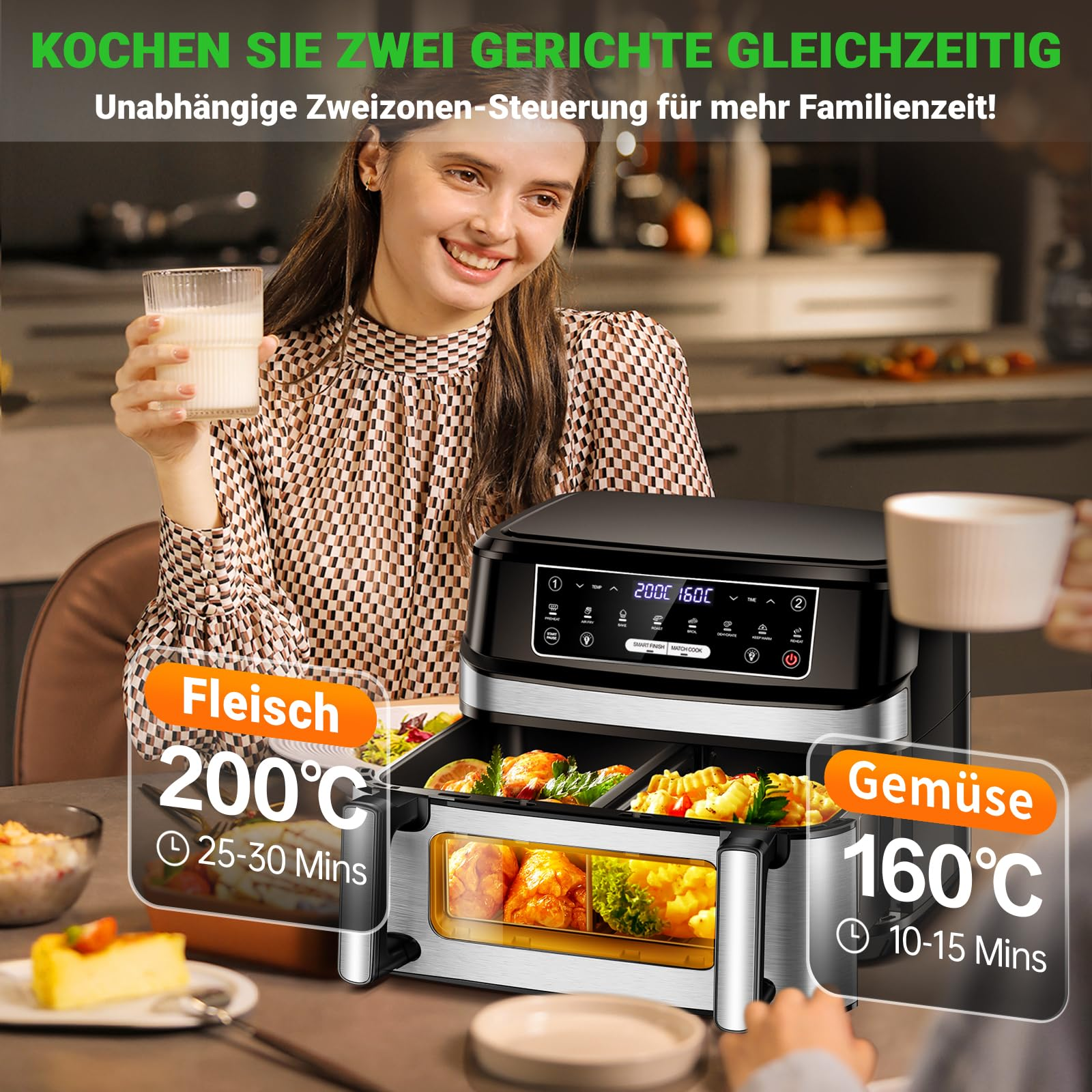 Premium Airfryer 12L (Metall-Design) – Gesund Kochen, Flexibel & Stilvoll