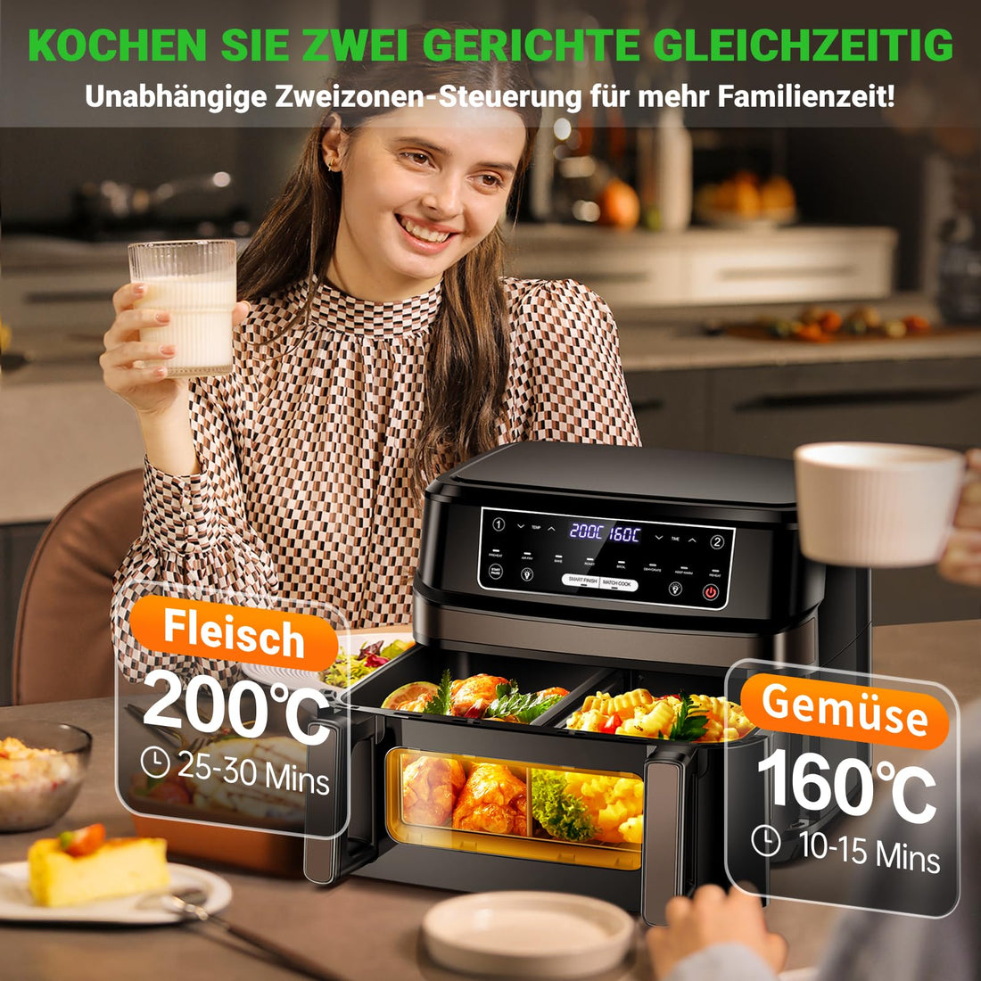 Flexi-Airfryer 12L XXL – Anpassbare Einzel- & Doppelkammer für jede Gelegenheit