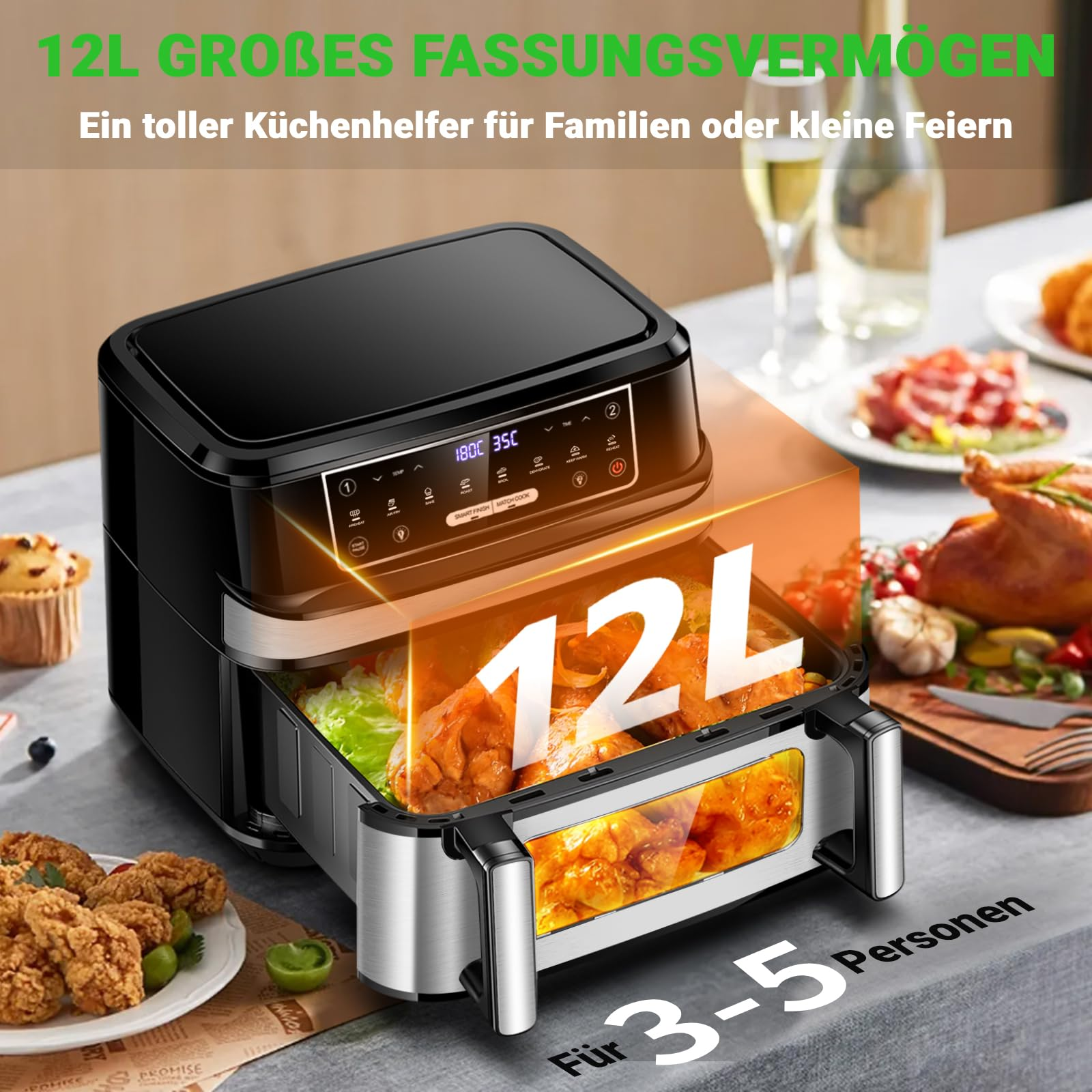 Premium Airfryer 12L (Metall-Design) – Gesund Kochen, Flexibel & Stilvoll