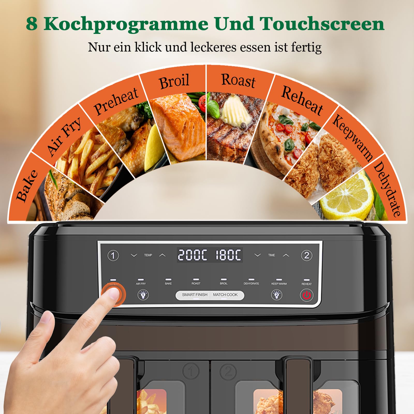 Dual Zone Airfryer 10L mit Sichtfenster – Intelligentes Parallel-Kochen