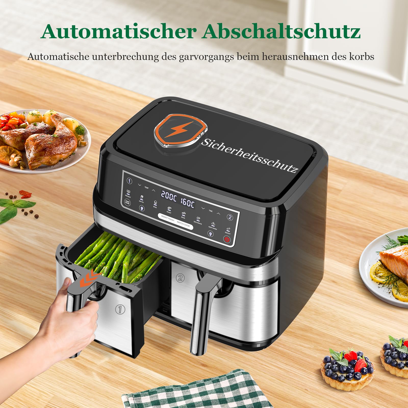 Dual Zone Heißluftfritteuse 9L – Doppelkammer für paralleles Kochvergnügen