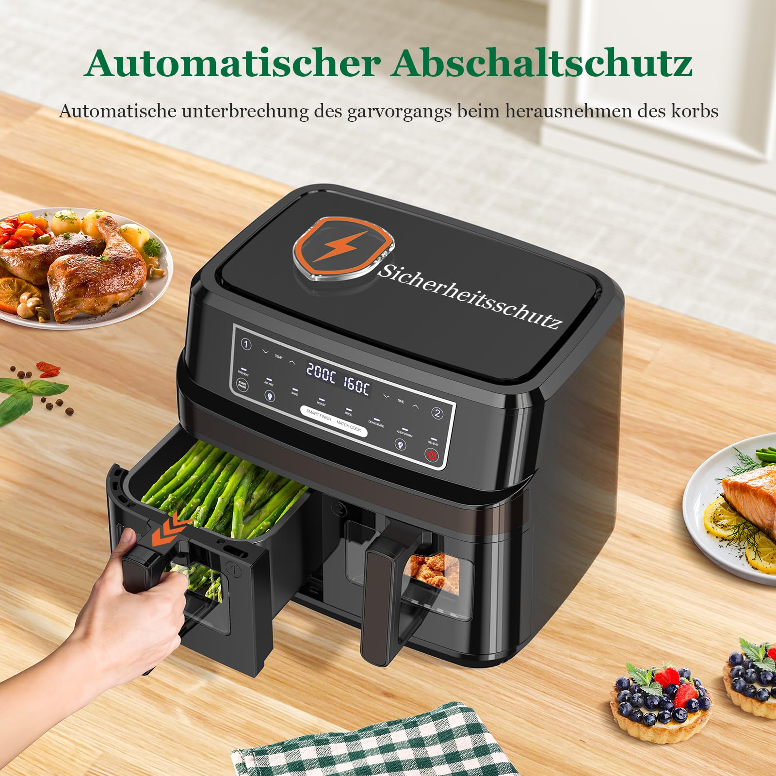 Dual Zone Airfryer 10L mit Sichtfenster – Intelligentes Parallel-Kochen