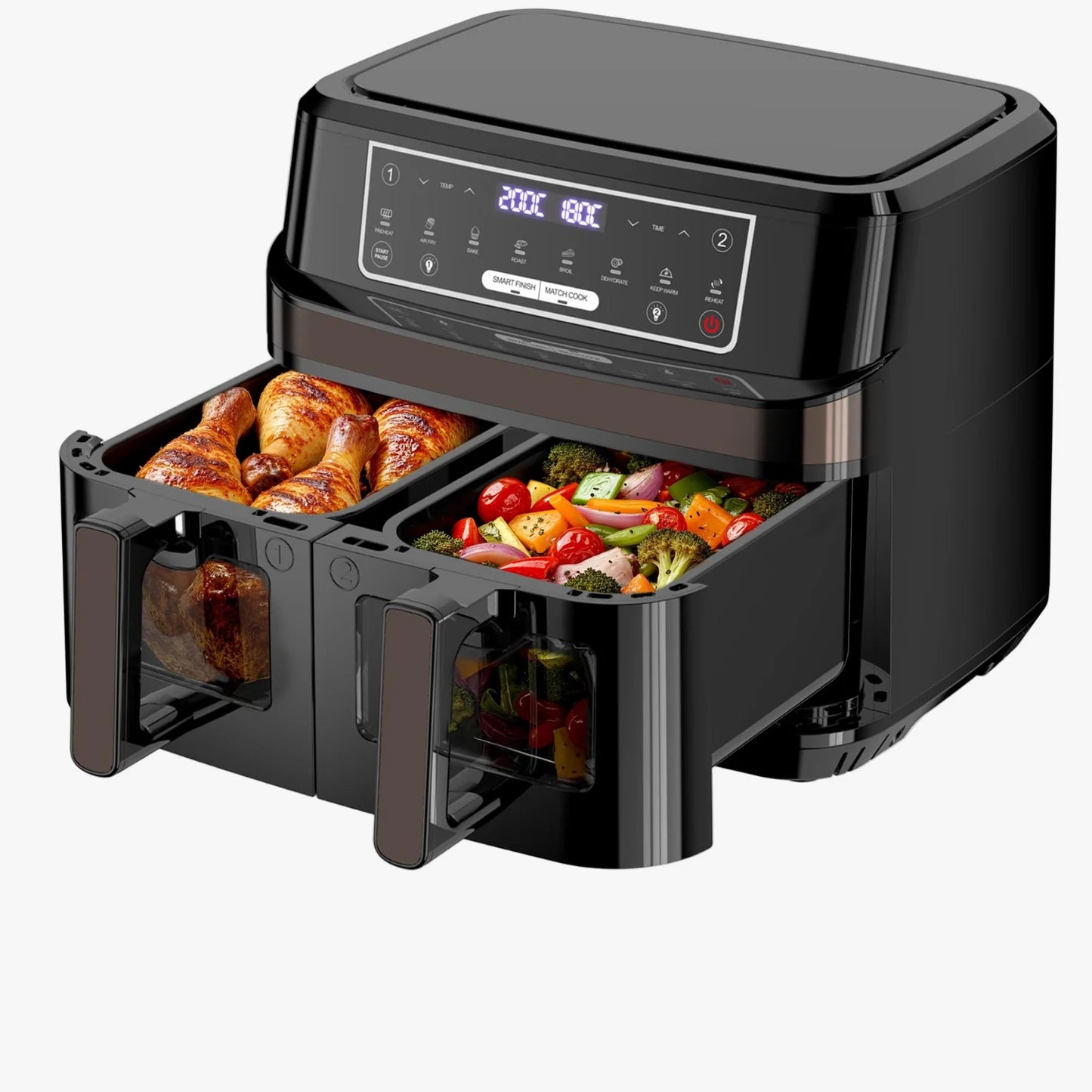 Dual Zone Airfryer 10L mit Sichtfenster – Intelligentes Parallel-Kochen