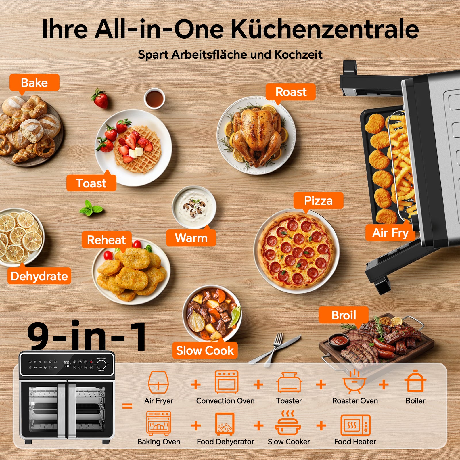 23L Air Fryer Oven with Manual Knob Controls | Large-Capacity Countertop Oven