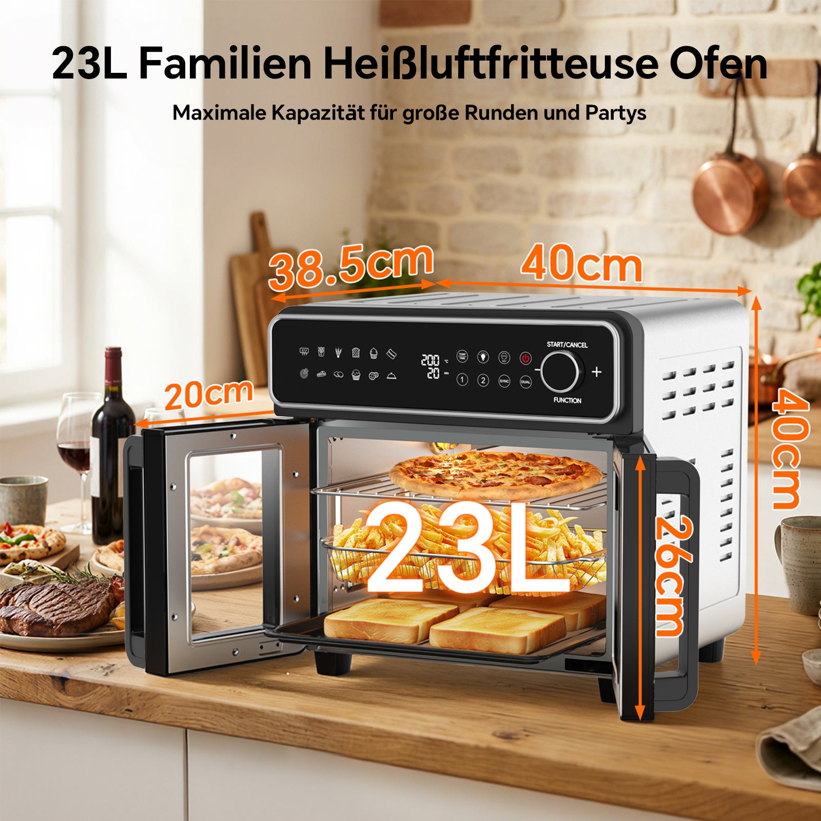 23L Air Fryer Oven with Manual Knob Controls | Large-Capacity Countertop Oven