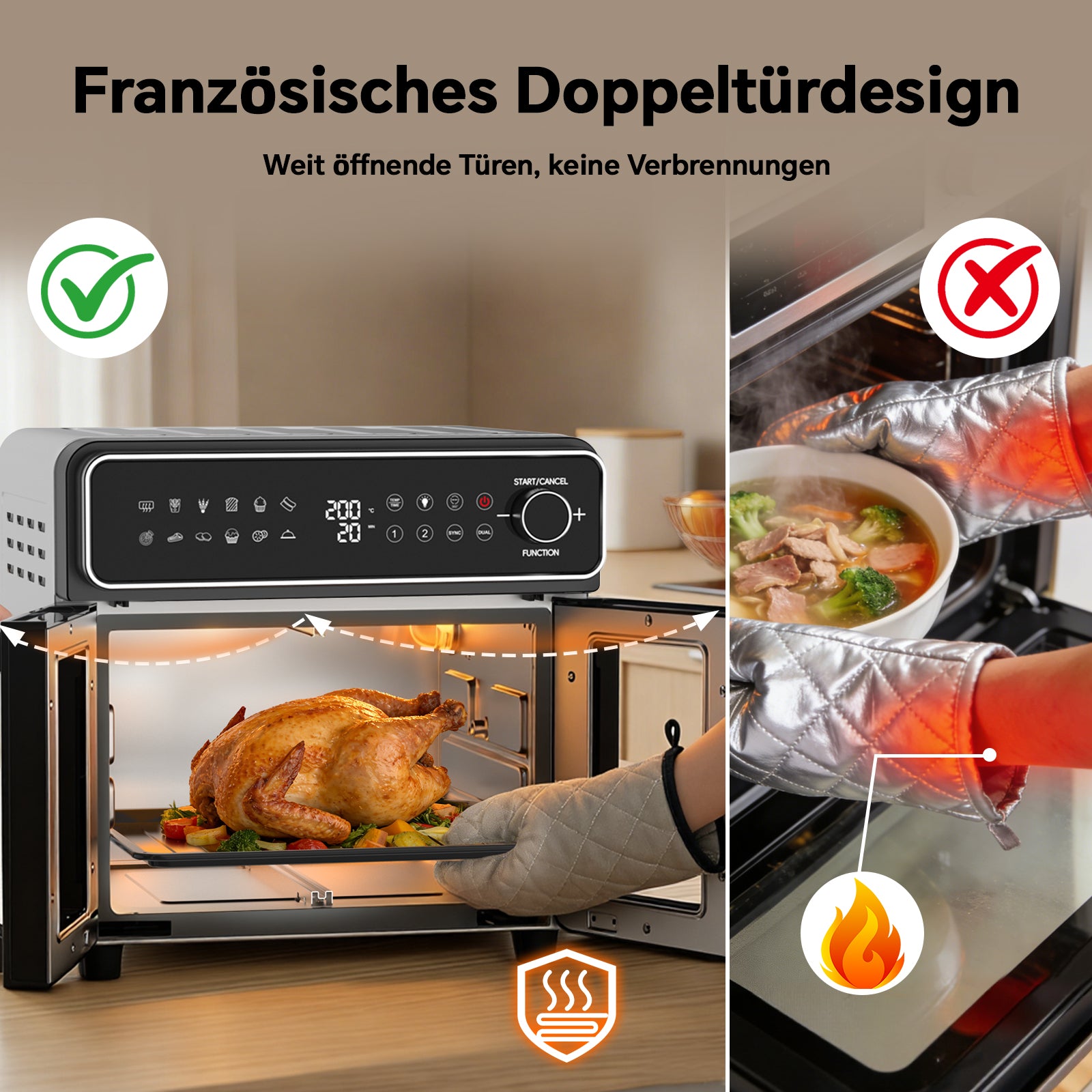 23L Air Fryer Oven with Manual Knob Controls | Large-Capacity Countertop Oven