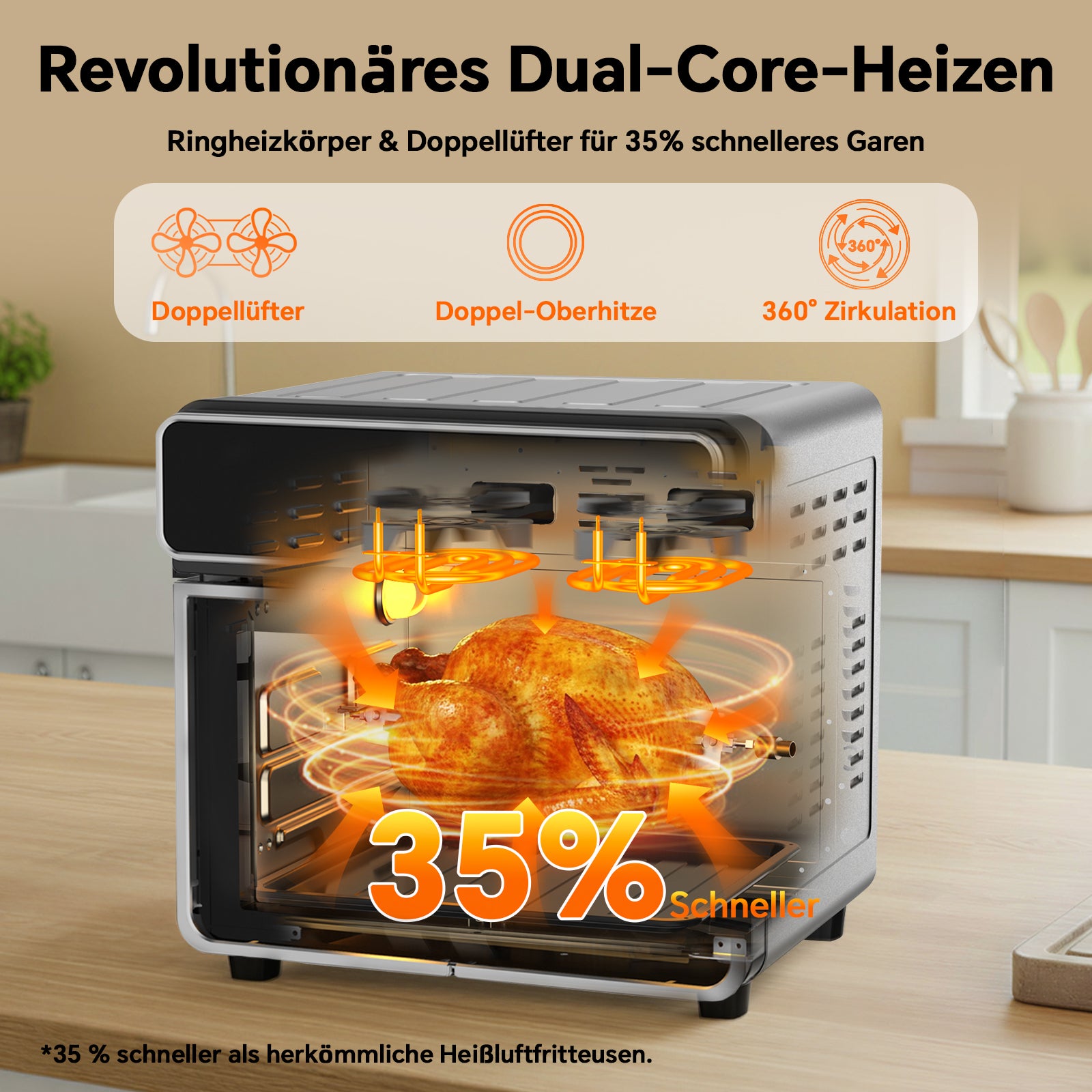 23L Air Fryer Oven with Manual Knob Controls | Large-Capacity Countertop Oven
