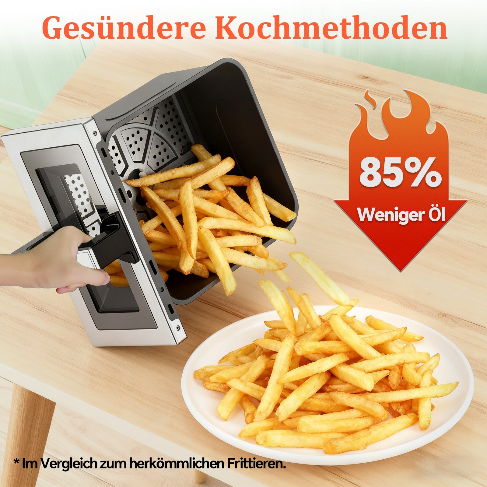 Heißluftfritteuse 8L XXL | Airfryer Ober/Unterhitze Heizelemente